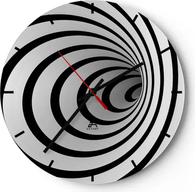 Produktbild von Wanduhr - Rund - Glasuhr - Spirale abstrakt komposition - 30x30cm - Schleichendes Uhrwerk - Lautlos - zum Aufhängen bereit - Dekoration Modern - Wanddekoration aus Glas - C3AR30x30-2648