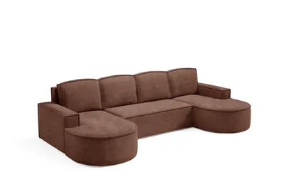 Produktbild von DomoHome Ecksofa Molly U Freistehendes, mit Schlaffunktion, SCHLAFFUNKTION 140x273 cm, Bettkasten und Abnehmbaren Kissen – 316x157x88 cm, Abriamo Stoff, Braun