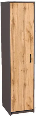 Zdjęcie produktu dla Szafa Jednodrzwiowa Słupek Grafit/Dąb Wotan Wąska na Ubrania z Drążkiem 2 Półki SZ07G/W