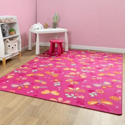 Produktbild von Steffensmeier Kinderteppich Sophia Rechteckig  |  für Kinderzimmer | Spielteppich | Schmetterling Pink, Größe: 300x400 cm
