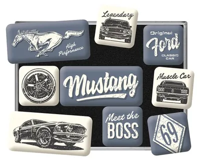 Produktbild von Retro Kühlschrank-Magnete 9 Stk Ford Mustang The Boss Geschenkidee Vintage
