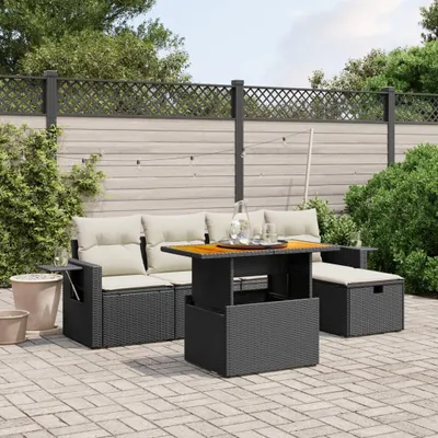 Produktbild von 6-tlg. Garten-Sofagarnitur - mit Kissen Schwarz Poly Rattan - Gartenmöbelset 3275695