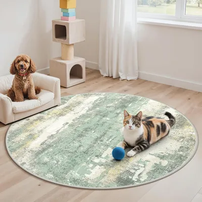 Image de Tapis rond, diamètre 120 cm, lavable et antidérapant