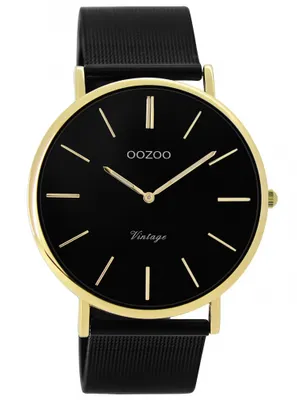 Produktbild von Oozoo Uhr Mesharmband Gold Schwarz 40 mm