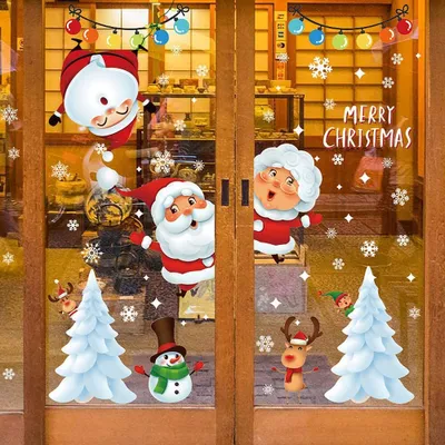 Produktbild von Weihnachten Fensterdeko,Fensterbilder Weihnachten Selbstklebend, Fensteraufkleber Weihnachten,Winter-Deko Schneeflocken Fensterbild, Statisch Haftende Weihnachtsmann Süße Elche Fensterbilder