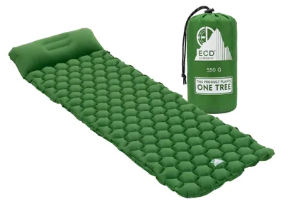 Produktbild von ECD Germany Isomatte Camping, Campingmatte aufblasbar, Grün, Luftmatratze Outdoor, Schlafmatte mit Kopfkissen, Ultraleicht & Kompakt Matratze für Zelt