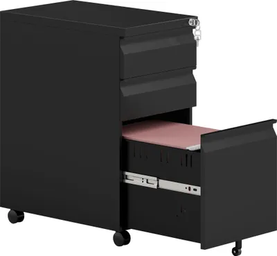 Produktbild von Aktenschrank aus Metall, Büroschrank, 3 Schubladen, rollbar, Schwarz
