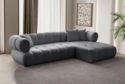 Produktbild von Hanah Home, Ecksofa Dunkelgrau, 280 x 170 cm, 100% Polyester (Boucle), 3 Kissen, Pflegeleicht, Tragfähigkeit 240 kg, Modernes Design für Ihr Zuhause, Bequeme Rückenpolsterung.