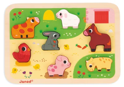 Obrázek produktu pro Janod dřevěné puzzle farma - Drobné puzzle se zvířaty 7 dílků
