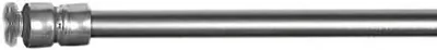 A close-up, side view of a metal curtain rod with an adjustable mechanism.