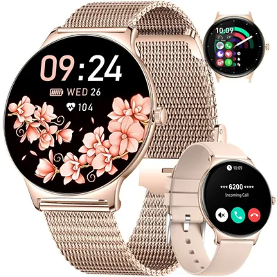 Produktbild von Smartwatch Damen Rund Ultradünn AMOLED mit Telefonfunktion Uhr Damen mit Whatsapp und Alexa Herzfrequenz Schlafmonitor 100+ Sportmodi Elegante Rosé