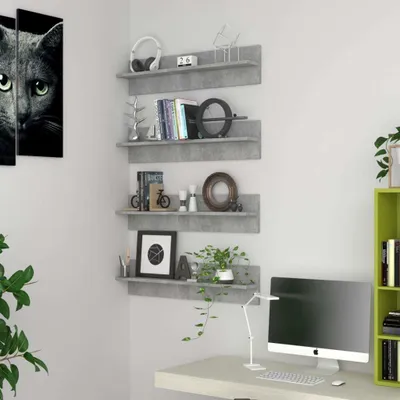 Productafbeelding van Maison Exclusive - Wandplanken, 4 stuks, betonkleur, 80x11,5x18 cm, houtvezelplaat