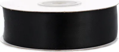 25mm breites, 20m langes, doppelseitig glänzendes schwarzes Satinband auf Rolle. Für Bastelprojekte und Geschenkverpackungen