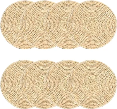 Produktbild von Set aus 8 Handgefertigten Runden Platzmatten Boho - Hitzebeständig aus Wasserhyazinthe (30 cm)
