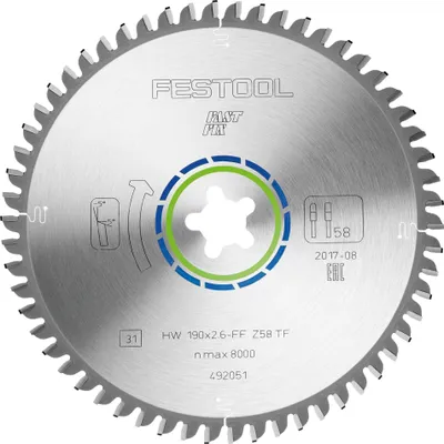 Image de Lame de scie circulaire Festool, carbure de tungstène (HW), 190 x 2,6 mm, pour système de fixation TF58