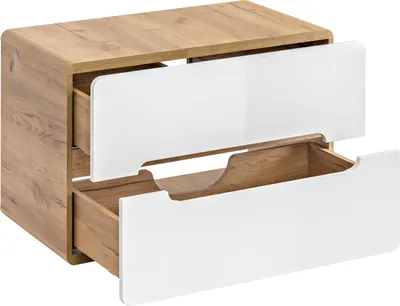 Immagine prodotto di Mobile Bagno Sotto Lavabo 80 Cm Rovere Craft Bianco Lucido 2 Cassetti