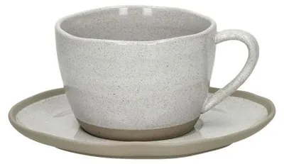 Obrázok produktu pre Porcelánová šálka s podšálkou, svetlosivá, rozmer: 15,3 x 13,4 x 7,7 cm