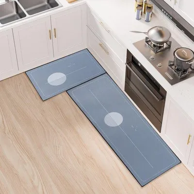 Productafbeelding van Ibenzoa® Set 2 antislip keukenmatten, polyester – antislip siliconen onderkant, 43x75 cm en 43x120 cm, grijs, geschikt voor keuken en werkplek