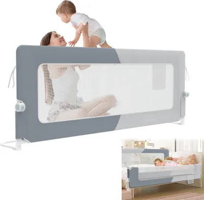 Produktbild von UISEBRT 200cm höhenverstellbares Rausfallschutz-Bettgitter, klappbar, 180 Grad drehbar, für Kinderbetten und Elternbetten, dunkel- und hellgrau