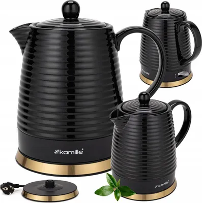 Immagine prodotto di KABELLOSER ELEKTRISCHER WASSERKESSEL AUS KERAMIK KAMILLE 1200 W 1,2 L schwarz