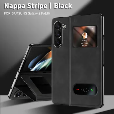 Obrázek produktu pro Slim flipové kožené pouzdro pro Samsung Galaxy Z Fold 6, s okénkem pro zobrazení a funkcí stojánku černé