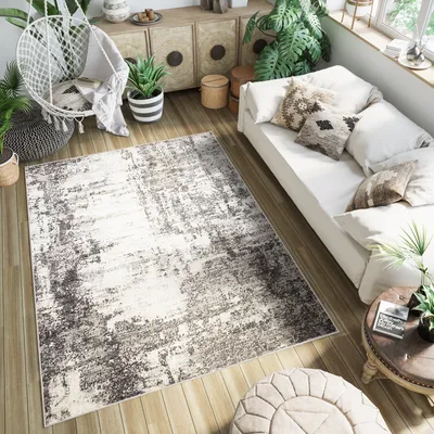 Produktbild von Teppich Wohnzimmer Schlafzimmer Design Abstrakt Creme Braun Meliert Kurzflor 80 x 150 cm