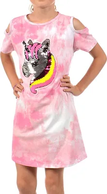 Produktbild von KMISSO Mädchen Kleid Wende Pailletten Einhorn-Motiv Rosa Batik 92