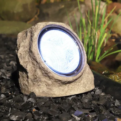 LED Solar Stein 'Rocky' - Spot mit 4 kaltweißen LED - Dämmerungssensor - H: 11cm