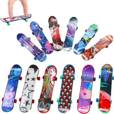Image de Ensemble de mini skateboards pour doigts, 12 pièces, durable, pour enfants, motifs aléatoires