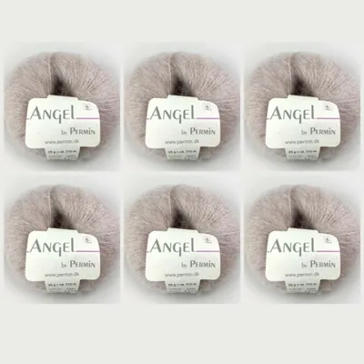 Immagine prodotto di 6 gomitoli di filato Angel di Permin – Filato lussuoso in mohair, seta e lana (70/30) (colore 54, beige)