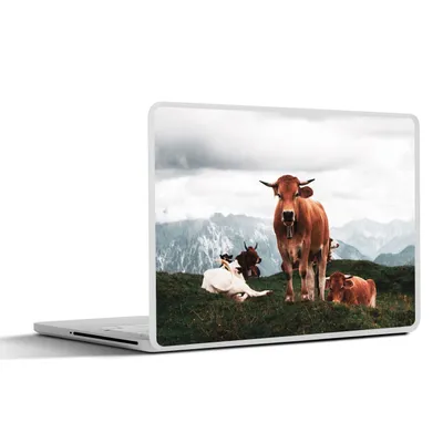 Produktbild von MuchoWow® Laptop Aufkleber Sticker Cover Tiere - Kuh - Berg 32.5x23.5 cm - Sticker für Laptop - Selbstklebend