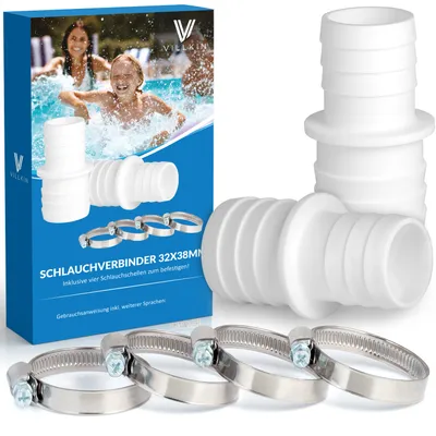 Produktbild von Villkin Schlauchverbinder-Set 32x38mm – Auslaufsichere Verbindung für Pool & Gartenschläuche | Inkl. Edelstahl-Schlauchschellen