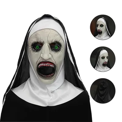 Obrázek produktu pro Hororové masky Strašidelná jeptiška Latexová maska s šátkem Valak Kostým Cosplay pro Halloween Oblékni se na párty Rekvizity