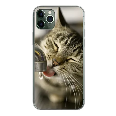 Produktbild von MuchoWow® Handyhülle Schutzhülle Hülle für iPhone 11 Pro Max Katze - Wasserhahn - Getränk Silikon Softcase Handy Hülle - Schutz