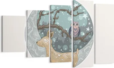 Produktbild von Bild auf Leinwand - Leinwandbild - Tiere Nacht Mond Eule - 100x60cm - Wand Bild - Wanddeko - Leinwanddruck - Bilder - Kunstdruck - Wanddekoration - Leinwand bilder - Wandkunst - EG100x60-2853