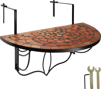 Produktbild von Balkónový stôl oceľ, mozaika a cement 75 x 65 x 62 cm