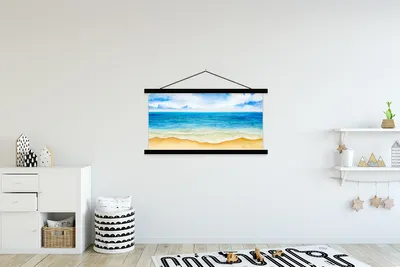 Produktbild von MuchoWow® Textilposter Strand - Meer - Aquarell 120x60 cm mit schwarzem Rahmen - Dekoration Schlafzimmer