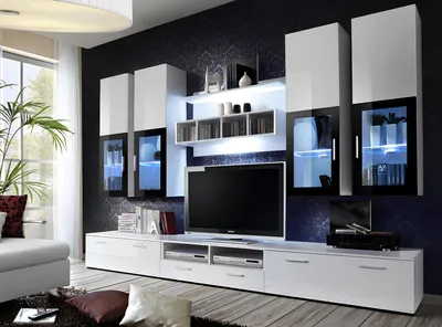 Produktbild von Wohnwand Einrichtung Wandschrank Design Holz Wandschrank Modern Garnitur