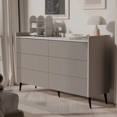 Produktbild von IDOHOME-Kommode mit 6 Schubladen SCALA 150 cm Kaschmir mit Beinen geriffelten Fronten Stauraum Schubladenschrank Aufbewahrungsschrank Stehend