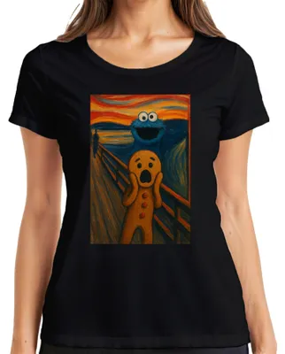 Produktbild von Krümelmonster Der Schrei Lebkuchenmann Gemälde Karneval Lustig Damen T-Shirt, Schwarz, L