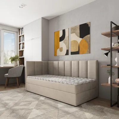 Produktbild von Masseno Boxspringbett BEVE 80x200 cm Komplett-Set mit Bonell Matratze und Topper, Polsterbett mit Bettkästen -Beige, PAROS 02