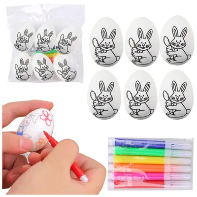 Immagine prodotto di Uova di Pasqua in polistirolo da colorare Leantoys, pennarelli, coniglietto, 6 pezzi