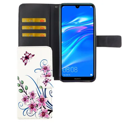 Zdjęcie produktu dla Huawei Y7 2019 etui na telefon komórkowy pokrowiec ochronny etui z klapką z miejscem na kartę kwiat lotosu