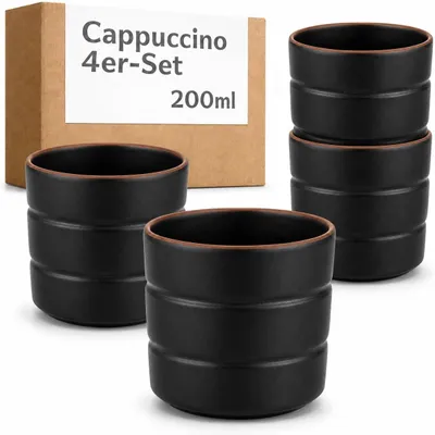 Produktbild von Cosumy 4er Cappuccino Tassen Set Schwarz - 200ml Kaffee Tasse aus Keramik