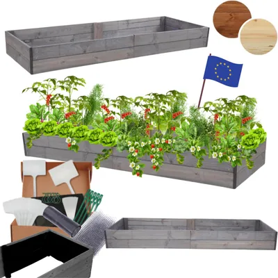 Produktbild von MODO24 Hochbeet Holz, Pflanzkasten, Massivholz, Kiefer, Kräuterbeet, Blumenkasten, Garten, Terrasse, 18x237x90 cm, Grau, ZP06