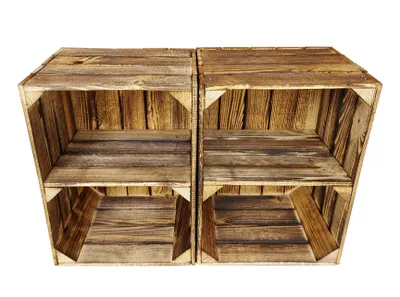 Produktbild von 2er Holzkisten Geflammte mit Regal - 40x30x24 cm - Dekorative Aufbewahrungsboxen aus Holz