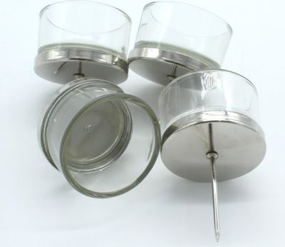 Teelichthalter Stecker 4 Stück aus Glas und Metall in silber