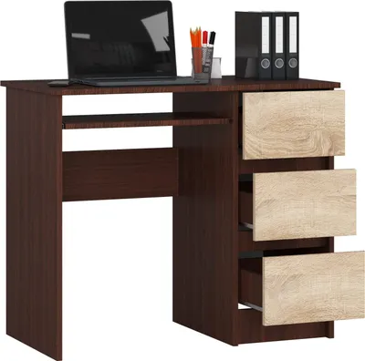 Immagine prodotto di BDW, scrivania per computer con 3 cassetti, cassetto per tastiera, 90x77x50 cm, Venga / rovere Sonoma (a destra)