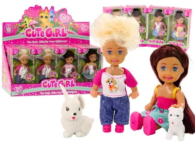 Produktbild von Minipuppe mit langen Haaren, bunte Tierkleidung