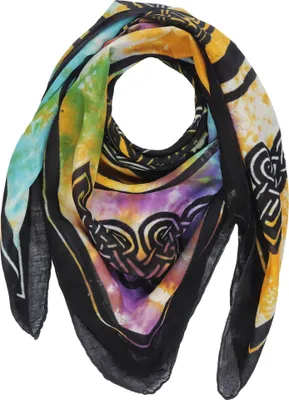 Produktbild von Baumwolltuch - Keltische Knoten und Figuren schwarz - tie dye - quadratisches Tuch
